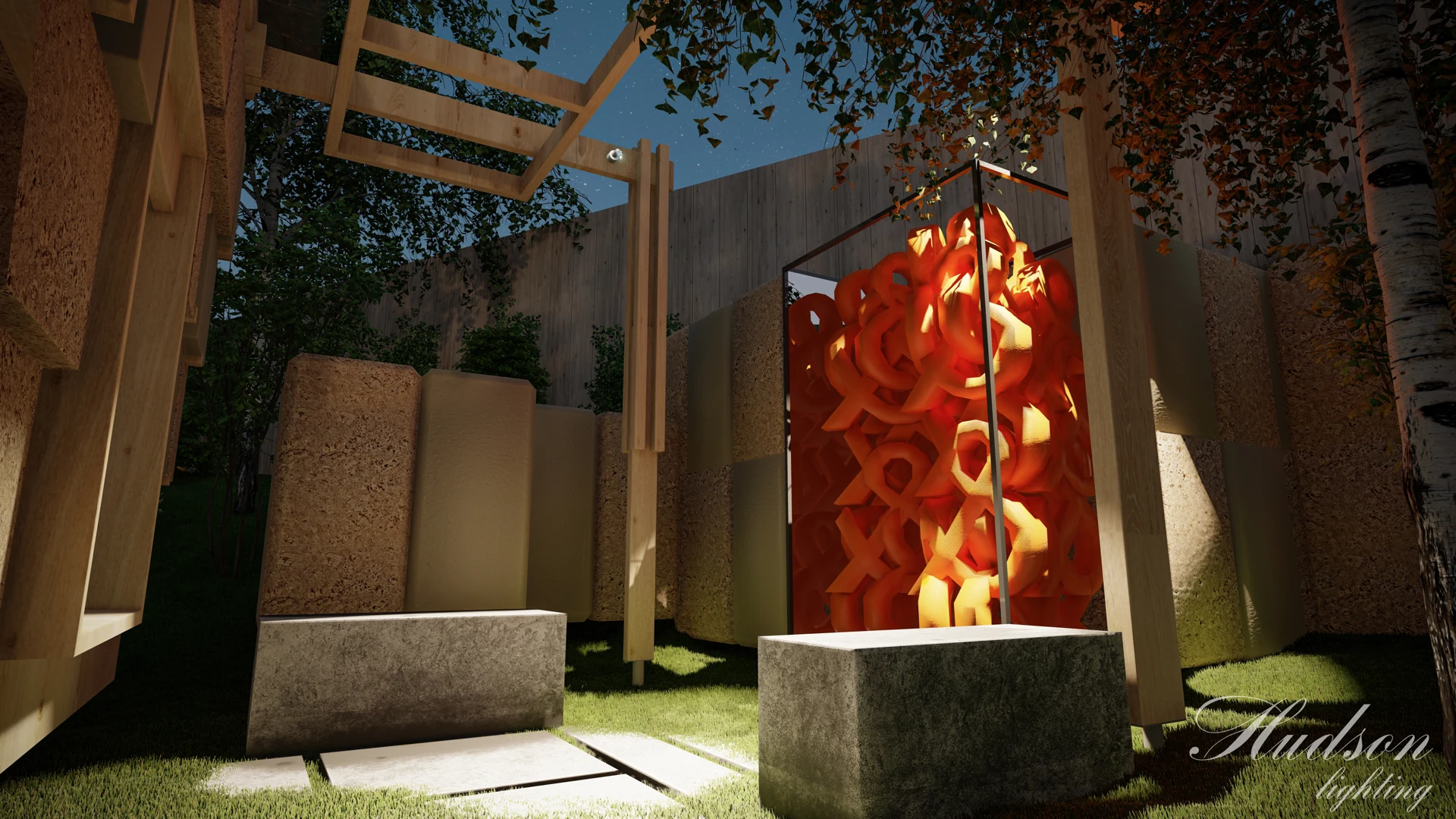 Hudson lighting design visualisation for a Chelsea Flower Show 2024 garden